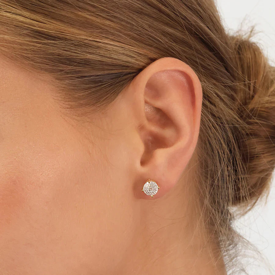 Silver Gold-plated CZ 7mm Classic Solitaire Stud Earrings ST2550