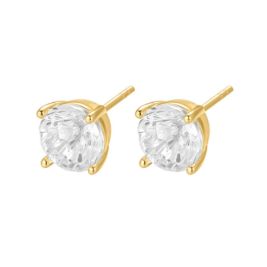 Silver Gold-plated CZ 8mm Classic Solitaire Stud Earrings ST2551