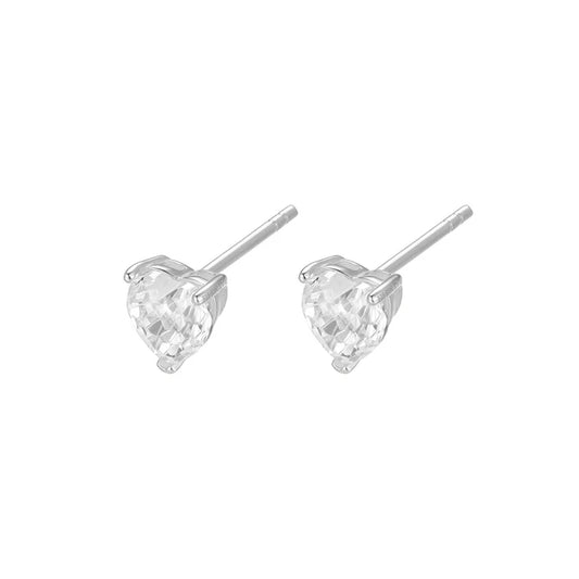 Silver Classic Solitaire CZ Heart Stud Earrings ST2560