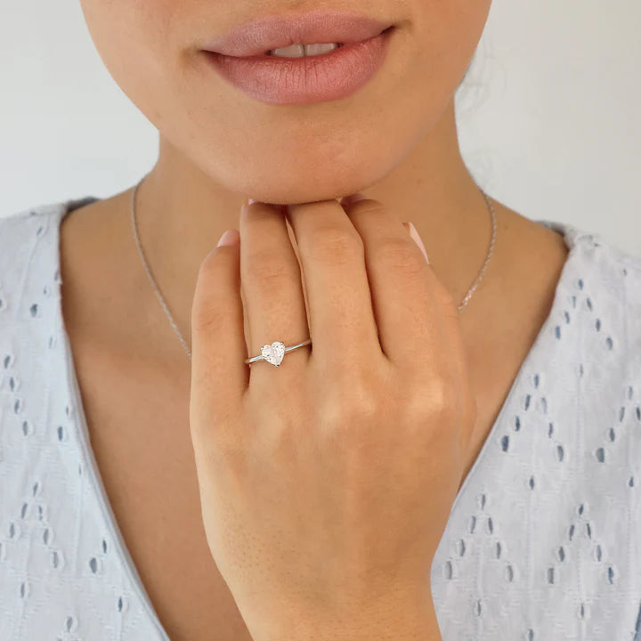 Silver Classic Solitaire CZ Heart Ring ST2561
