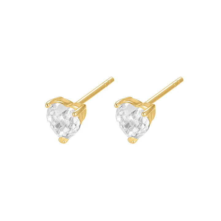 Silver Gold-plated Classic Solitaire CZ Heart Stud Earrings ST2562