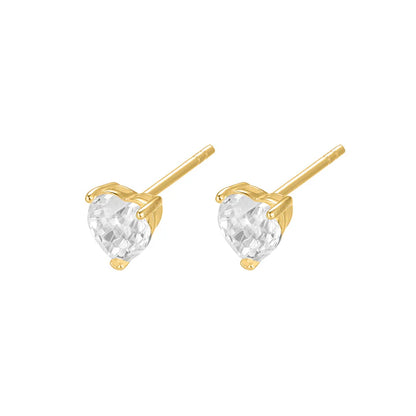 Silver Gold-plated Classic Solitaire CZ Heart Stud Earrings ST2562