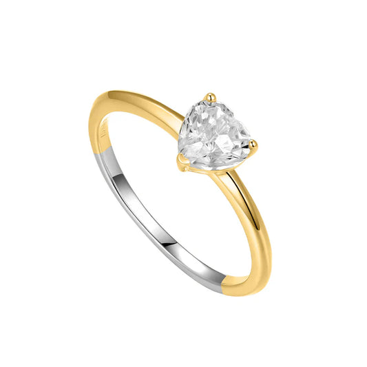 Silver Gold-plated Classic Solitaire CZ Heart Ring ST2563