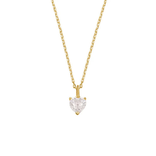 Silver Gold-plated Classic Solitaire CZ Heart Pendant ST2589