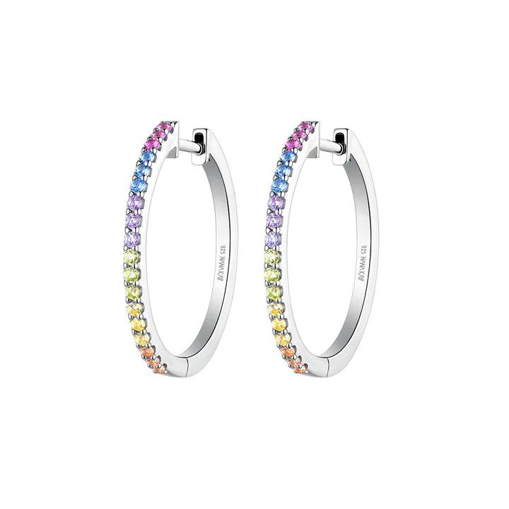 Silver Colour Love Rainbow Hoop Earrings ST2650