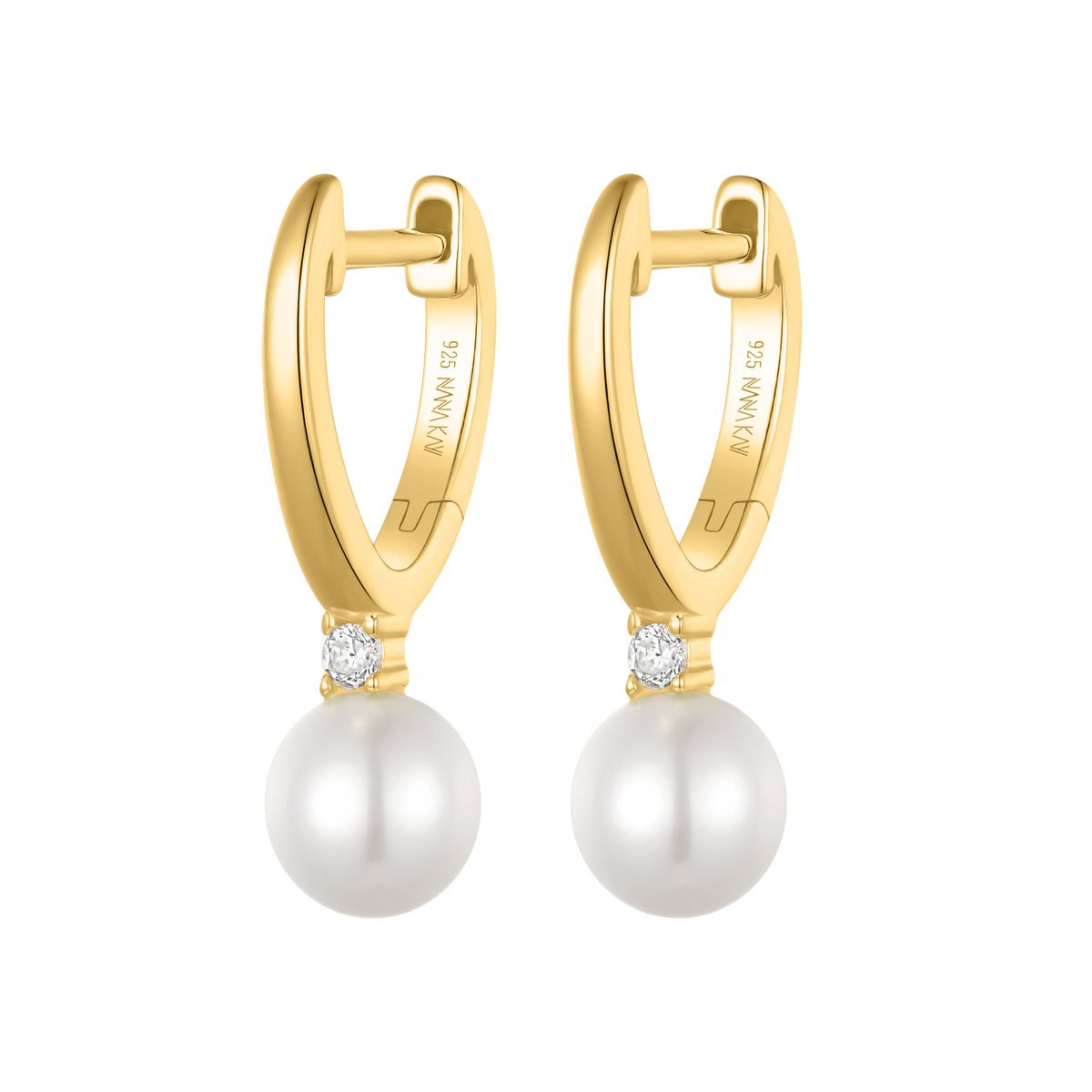Silver Gold-plated CZ & Pearl Huggie  Earrings ST2658