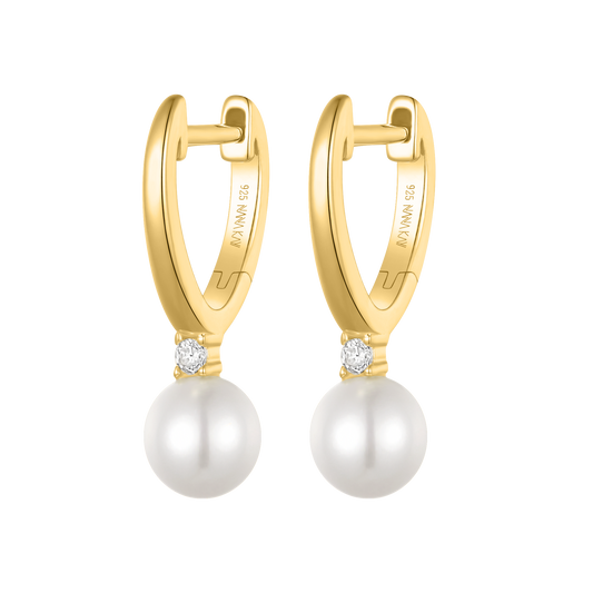 Silver Gold-plated CZ & Pearl Huggie  Earrings ST2658