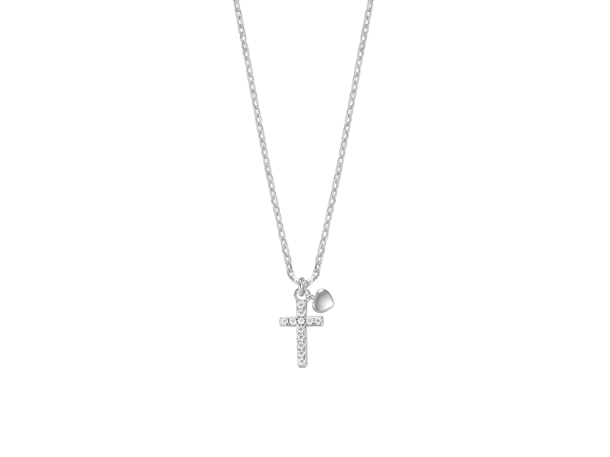 Sterling Silver Dainty Zirconia Cross & Heart ST2669