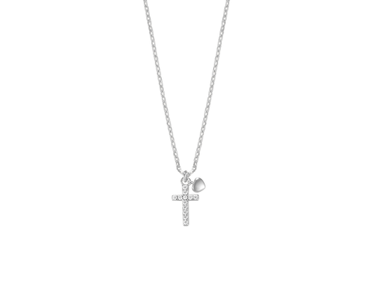 Sterling Silver Dainty Zirconia Cross & Heart ST2669