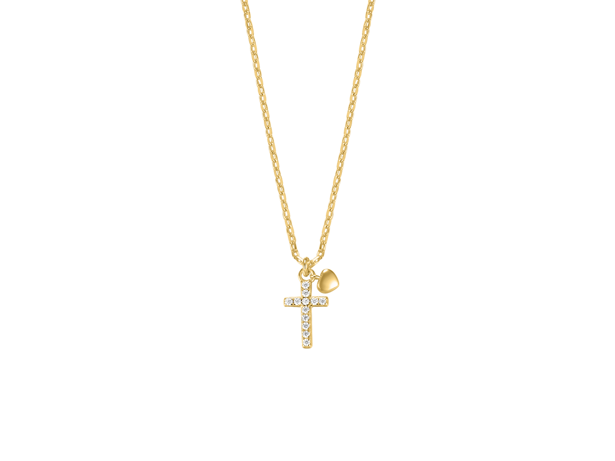 Sterling Silver Gold-plated Dainty Zirconia Cross & Heart ST2670