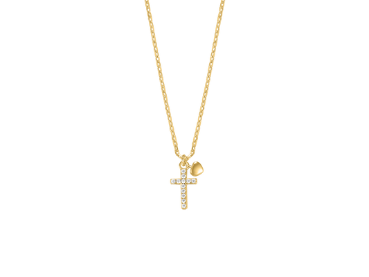 Sterling Silver Gold-plated Dainty Zirconia Cross & Heart ST2670