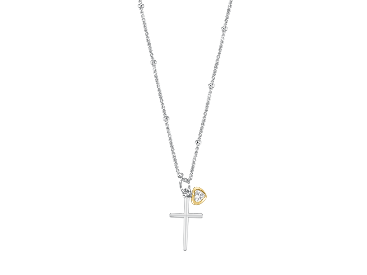 Sterling Silver Cross & Gold-plated CZ Heart ST2673
