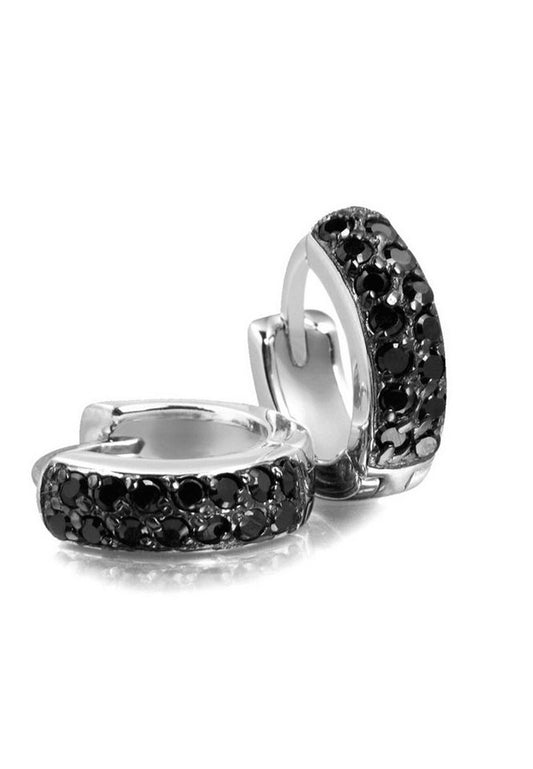 Silver Black CZ Hoop Earrings 14mm ST370