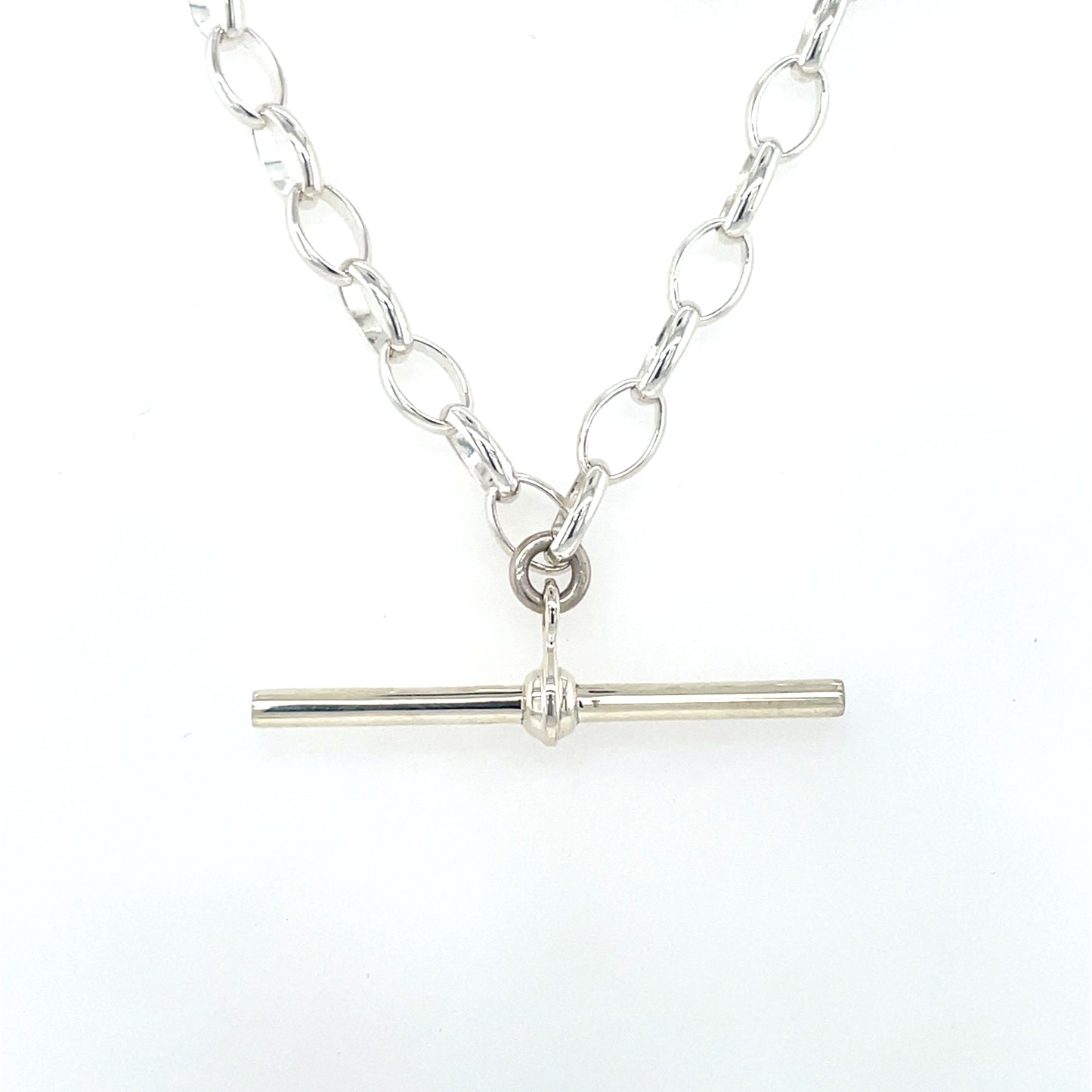 Sterling Silver 20 inch Oval Belcher T-Bar Necklace STB8