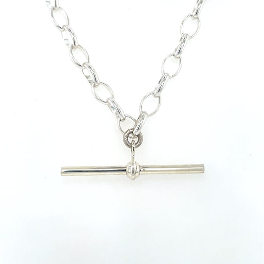 Sterling Silver 20 inch Oval Belcher T-Bar Necklace STB8