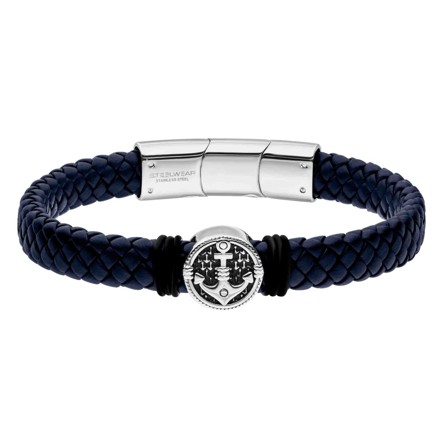 Steelwear  Men's Leather Blue Anchor Bracelet SW-948