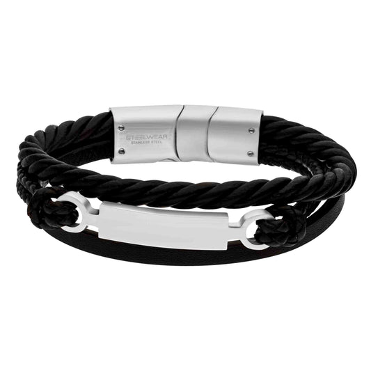 Steelwear Men's Leather Black Engravable Bracelet SW-949