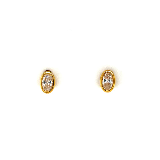 Gold-plated Silver CZ Oval Rubover Stud Earrings SE733