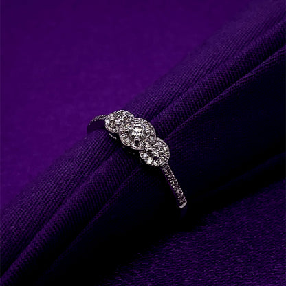 9ct White Gold  Diamond Trilogy Halo 0.25ct Ring T016