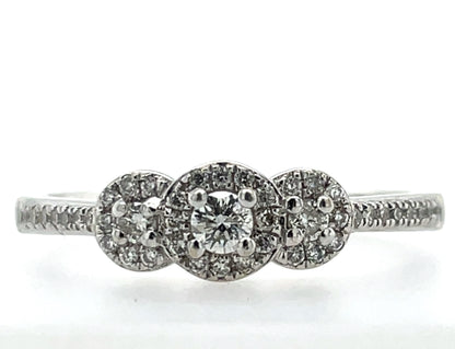 9ct White Gold  Diamond Trilogy Halo 0.25ct Ring T016