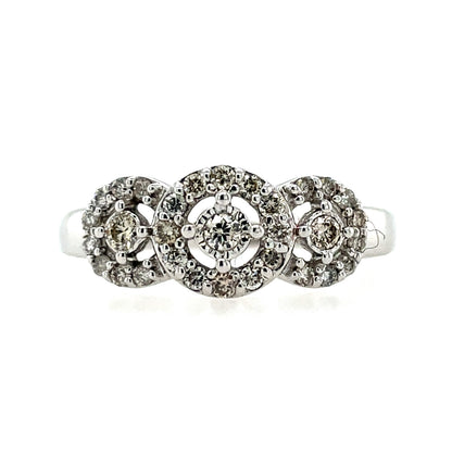 9ct White Gold Diamond 0.33ct Vintage Trilogy Ring T70