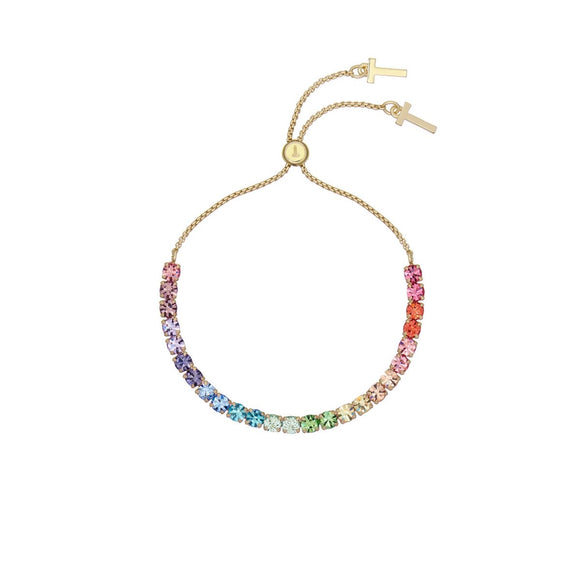 TED BAKER MELRAH Icon Gold Tone Rainbow Crystal Slider Bracelet