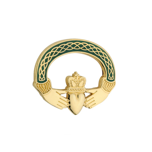 Gold Plated Green Claddagh Brooch TG1023GN