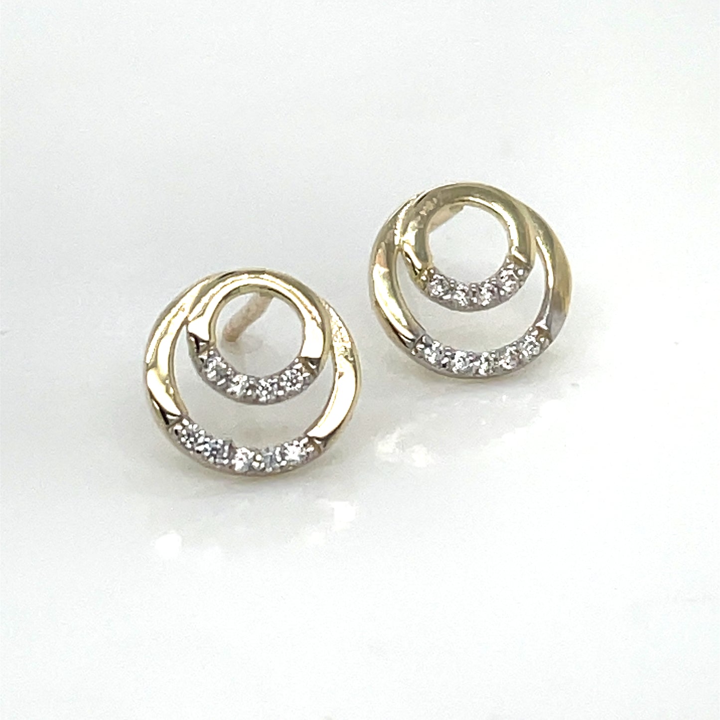 9ct Gold CZ Double Circle Stud Earrings GEZ675