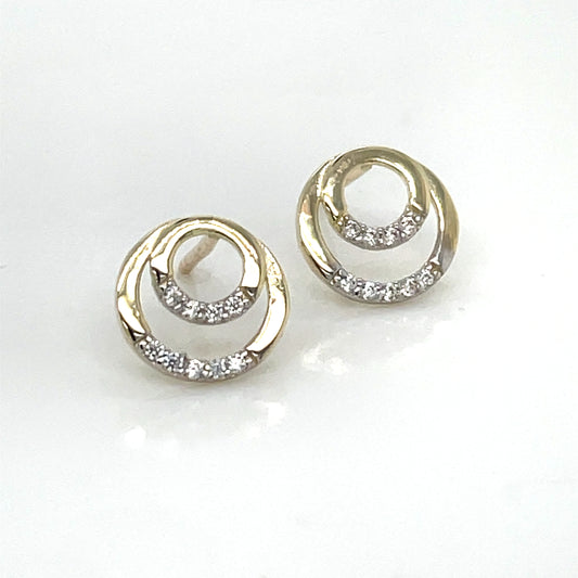 9ct Gold CZ Double Circle Stud Earrings GEZ675