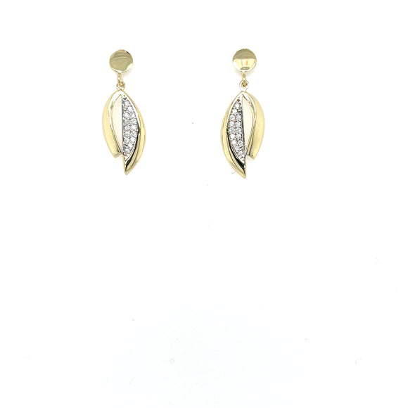 9ct Gold CZ Leaf Drop Earrings GEZ677