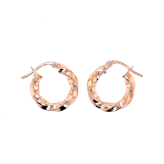 9ct Gold 15mm Twist Hoop Earrings GE954