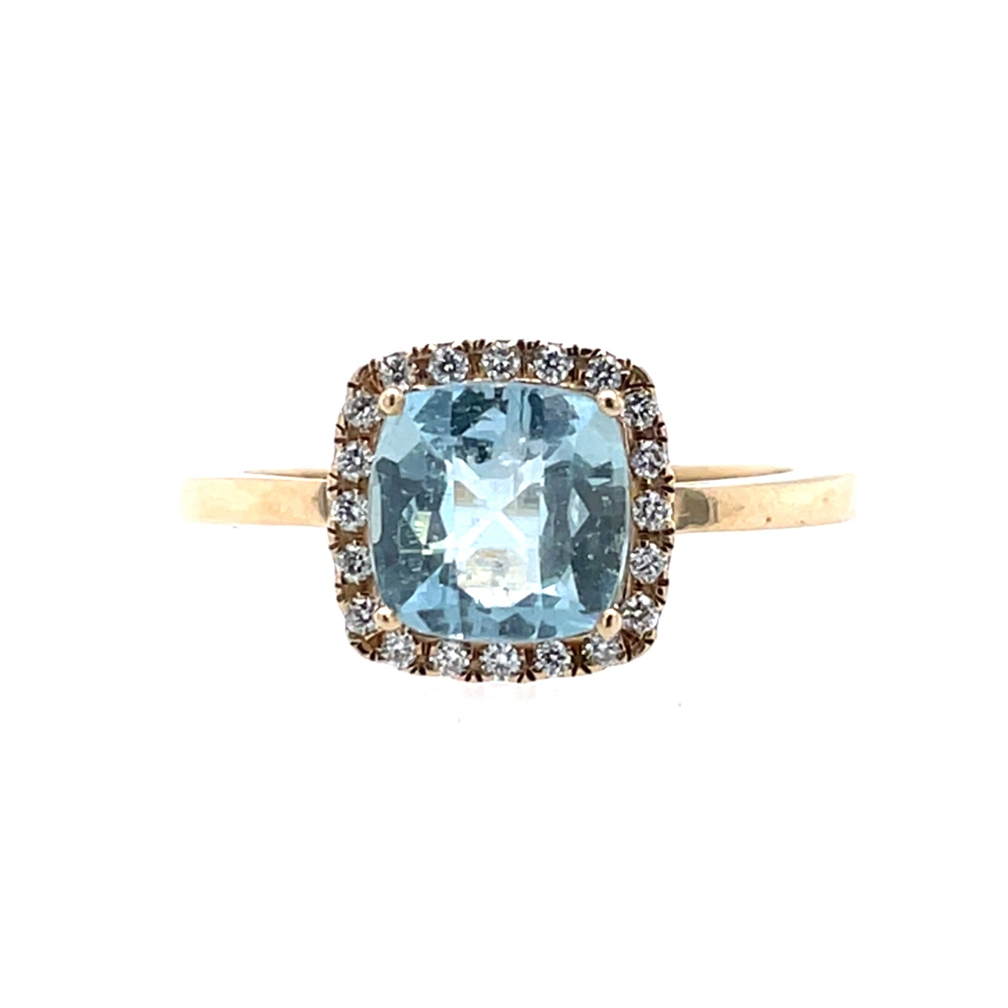 9ct Gold Aquamarine & Diamond Cushion Halo Ring GRX216