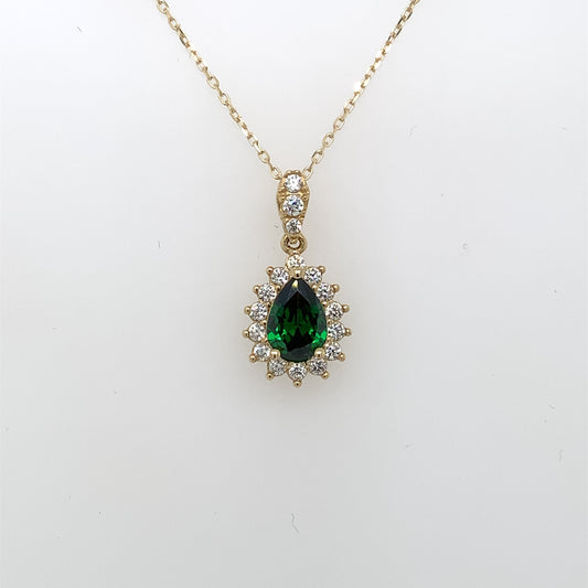 9ct Gold Green CZ Teardrop Cluster Pendant GPE42