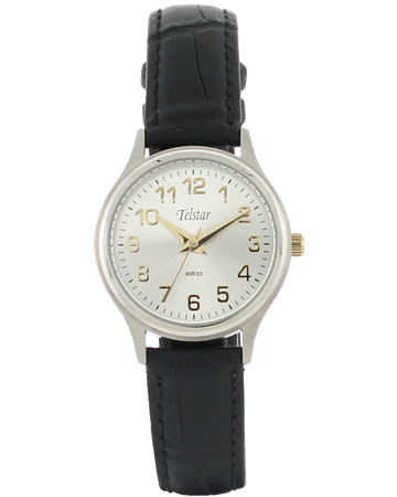 Telstar Women's Silver Black Strap Watch W1035 LXS