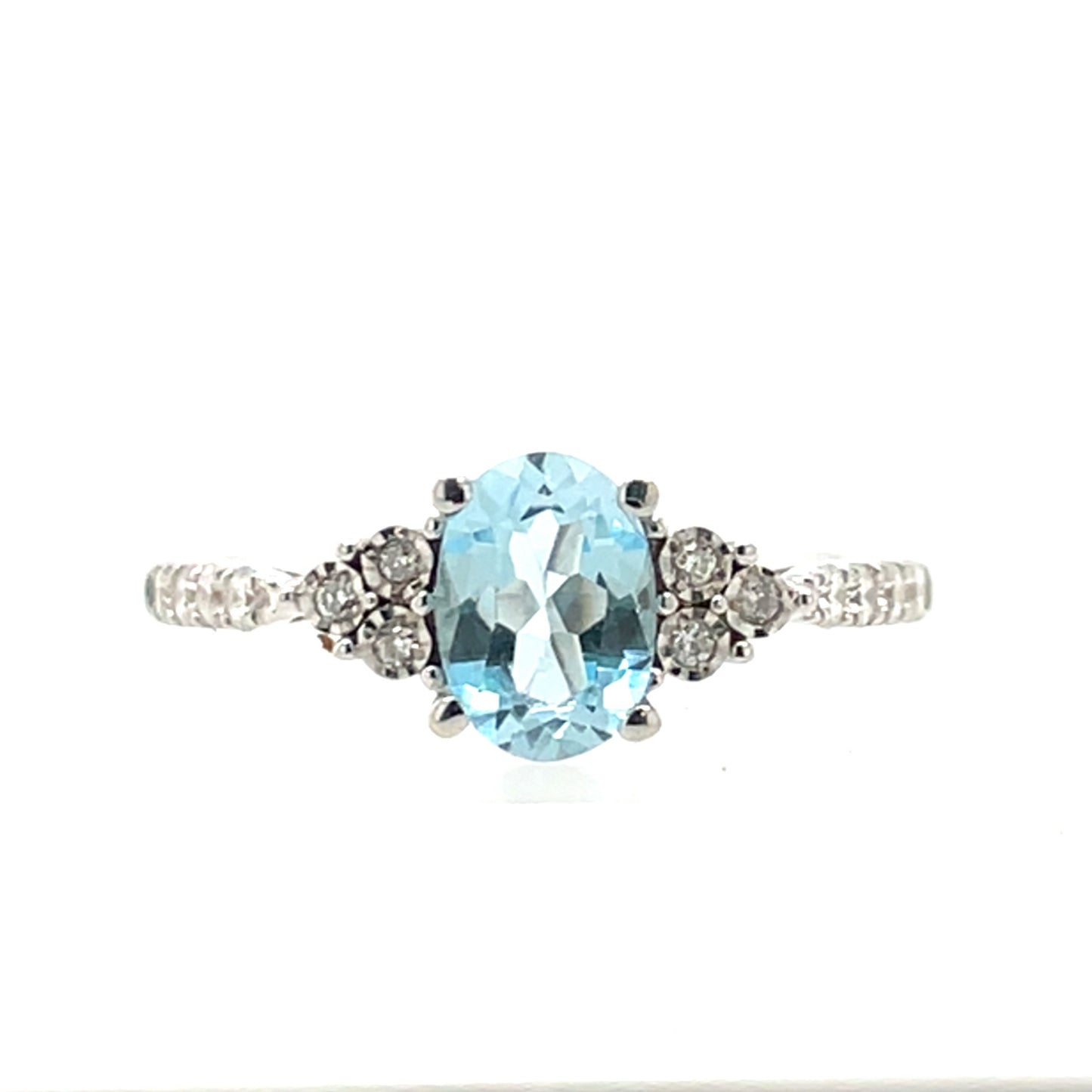 9ct  White Gold Blue Topaz & Diamond Ring WRX036