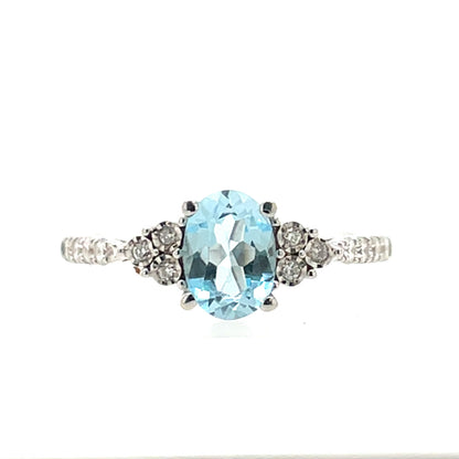 9ct  White Gold Blue Topaz & Diamond Ring WRX036