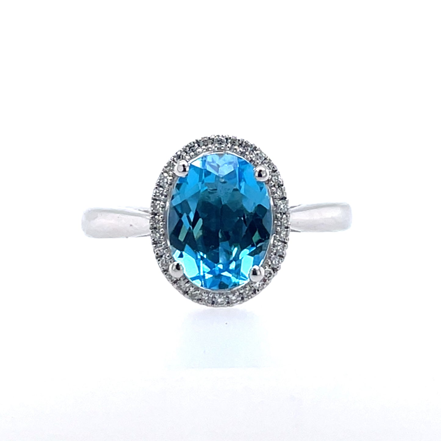 9ct White Gold Blue Topaz Oval Halo Diamond Ring WRX071