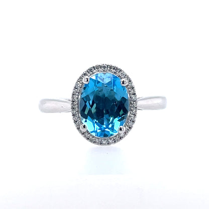 9ct White Gold Blue Topaz Oval Halo Diamond Ring WRX071