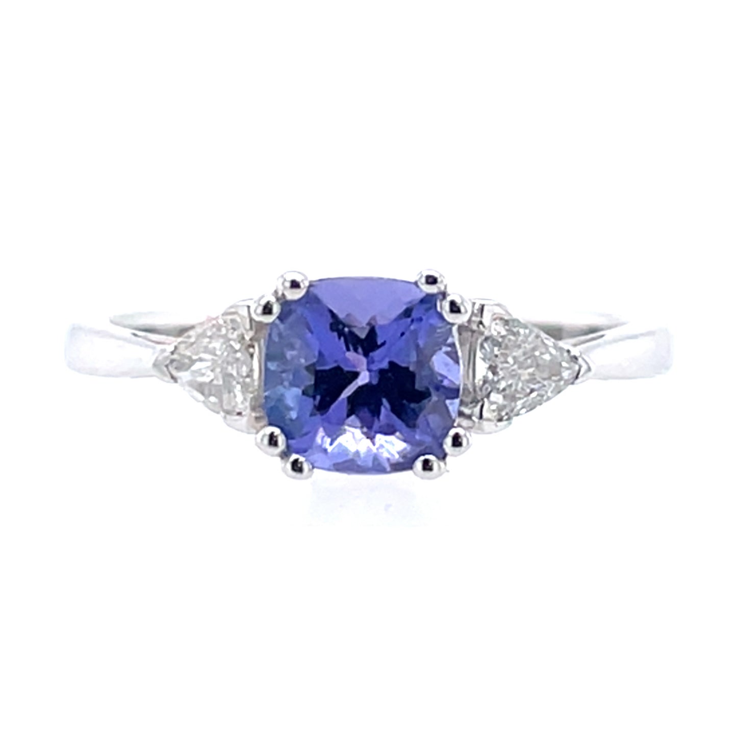 14ct White Gold Tanzanite Cushion & Diamond Trigon Ring WRX073