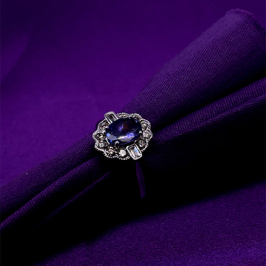 9ct White Gold Tanzanite & Diamond 0.50ct Vintage Lace Ring WRX074