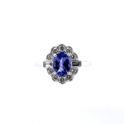 9ct White Gold Tanzanite & Diamond 0.50ct Vintage Lace Ring WRX074