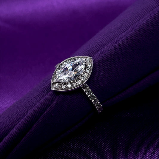 9ct White Gold CZ Marquise Halo Cocktail Ring WRZ137