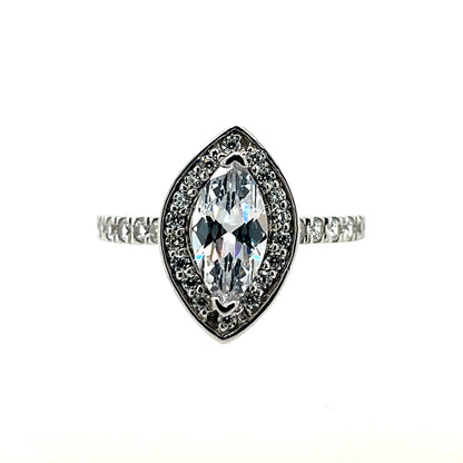 9ct White Gold CZ Marquise Halo Cocktail Ring WRZ137