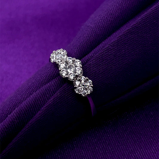 9ct White Gold CZ Trilogy Cluster Ring WRZ150