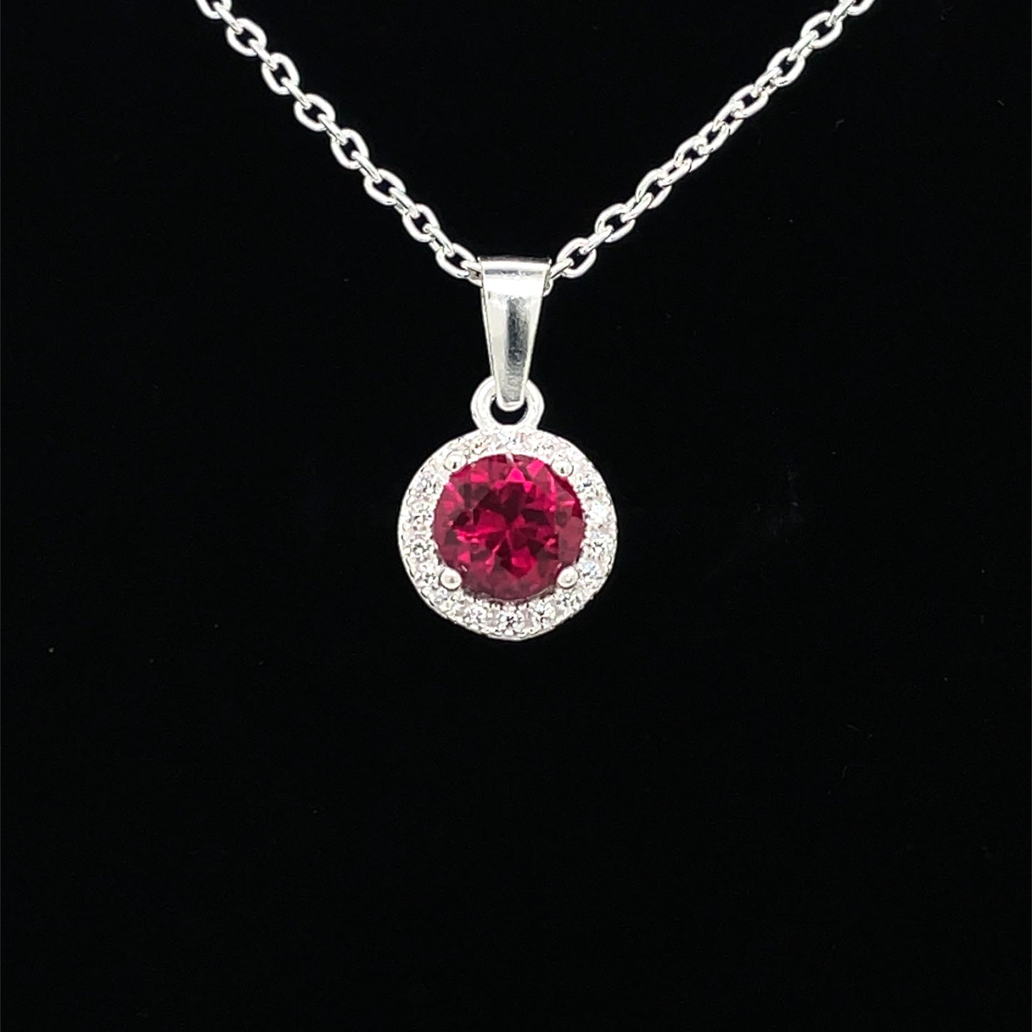 Sterling Silver Red CZ Halo Pendant 305R