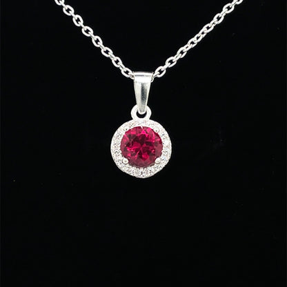 Sterling Silver Red CZ Halo Pendant 305R