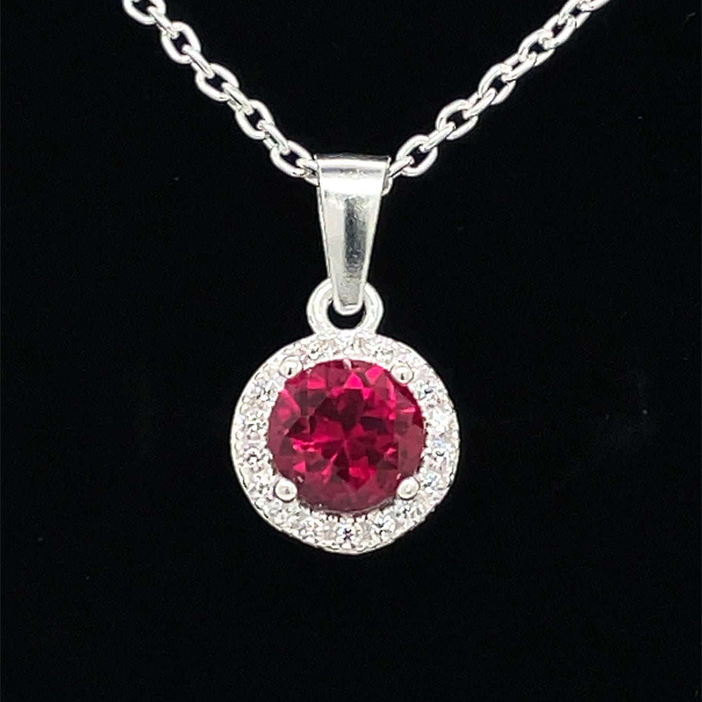 Sterling Silver Red CZ Halo Pendant 305R