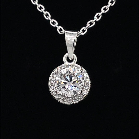 Sterling Silver CZ Halo Pendant 305CZ