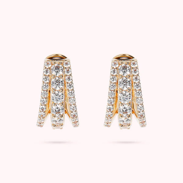 Bronzeallure Golden Triple Row Pavé Stud Earrings in Cubic Zirconia WSBZ01981Y.Y