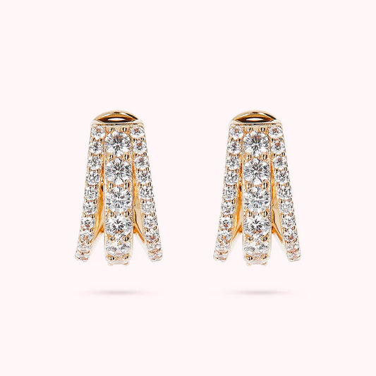 Bronzeallure Golden Triple Row Pavé Stud Earrings in Cubic Zirconia WSBZ01981Y.Y